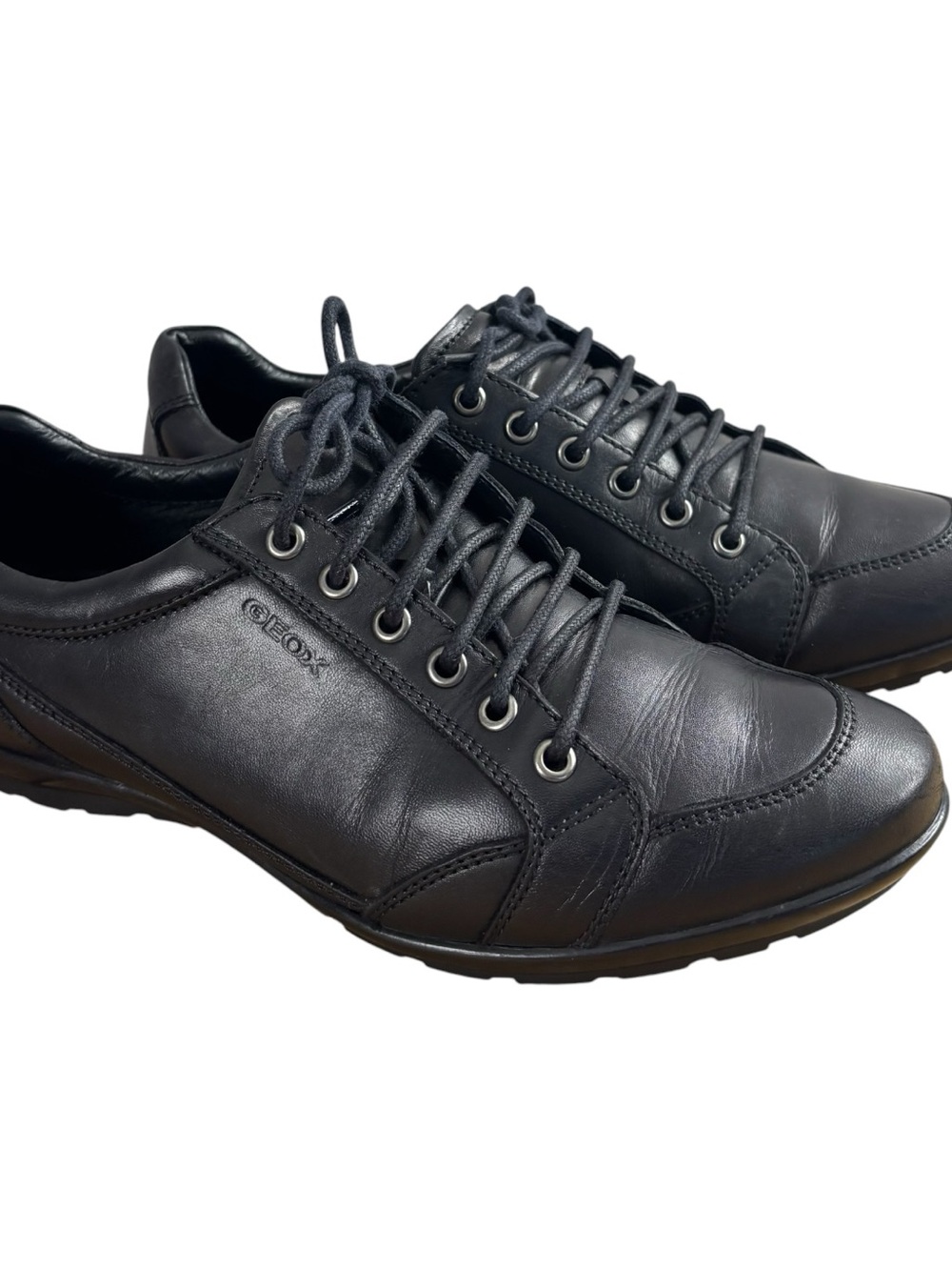 Geox Sneakers Black Leather Lace Up US 8.5 EU 41.5